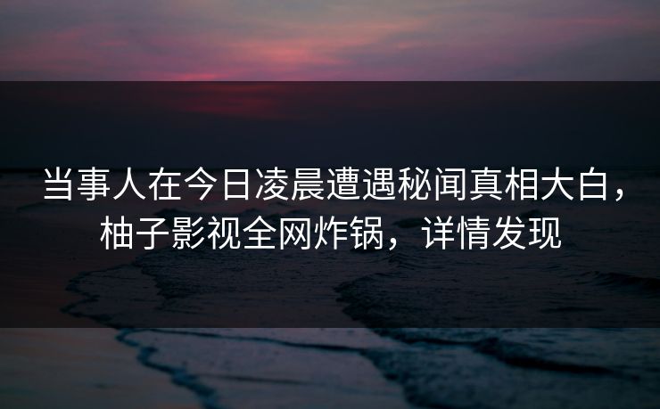 当事人在今日凌晨遭遇秘闻真相大白，柚子影视全网炸锅，详情发现