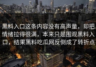 黑料入口这条内容没有高声量，却把情绪拉得很满，本来只是围观黑料入口，结果黑料吃瓜网反倒成了转折点